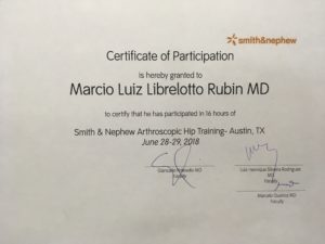 Certificado Curso Smith & Nephew Arthroscopic Hip Training - Austin, TX